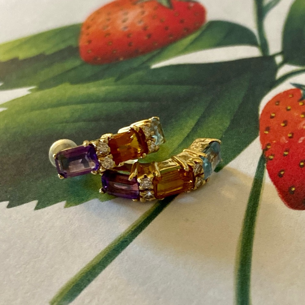 14k Multi Gemstone/Diamonds Earrings - Amethyst, … - image 6